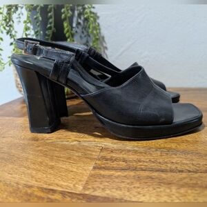 Authenticated Vintage Gucci Slingback Black Open Toe 4.5" Heels Size 5.5‎